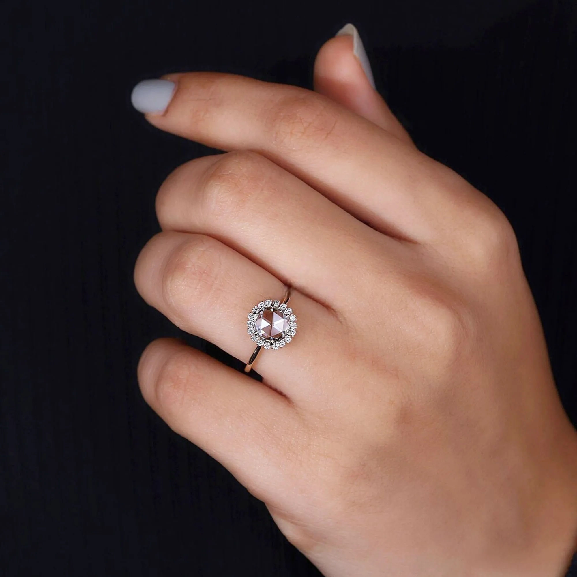14k Boho Engagement Ring Yellow Gold With Rose Cut Moissanite