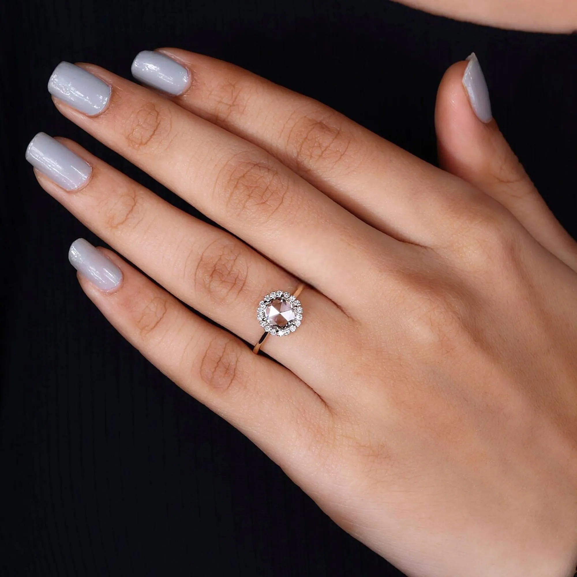 14k Boho Engagement Ring Yellow Gold With Rose Cut Moissanite