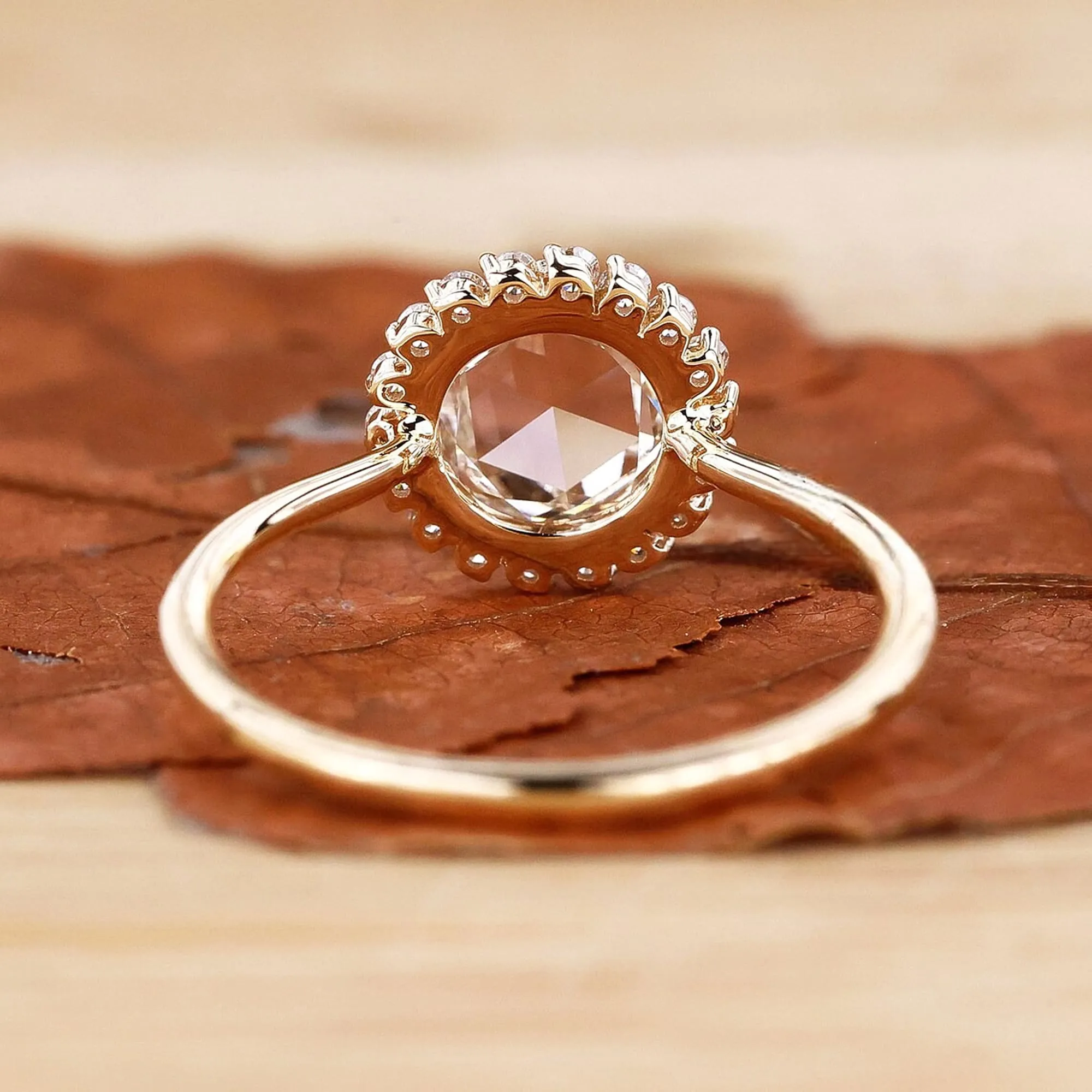 14k Boho Engagement Ring Yellow Gold With Rose Cut Moissanite
