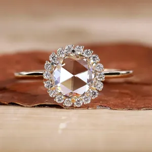 14k Boho Engagement Ring Yellow Gold With Rose Cut Moissanite