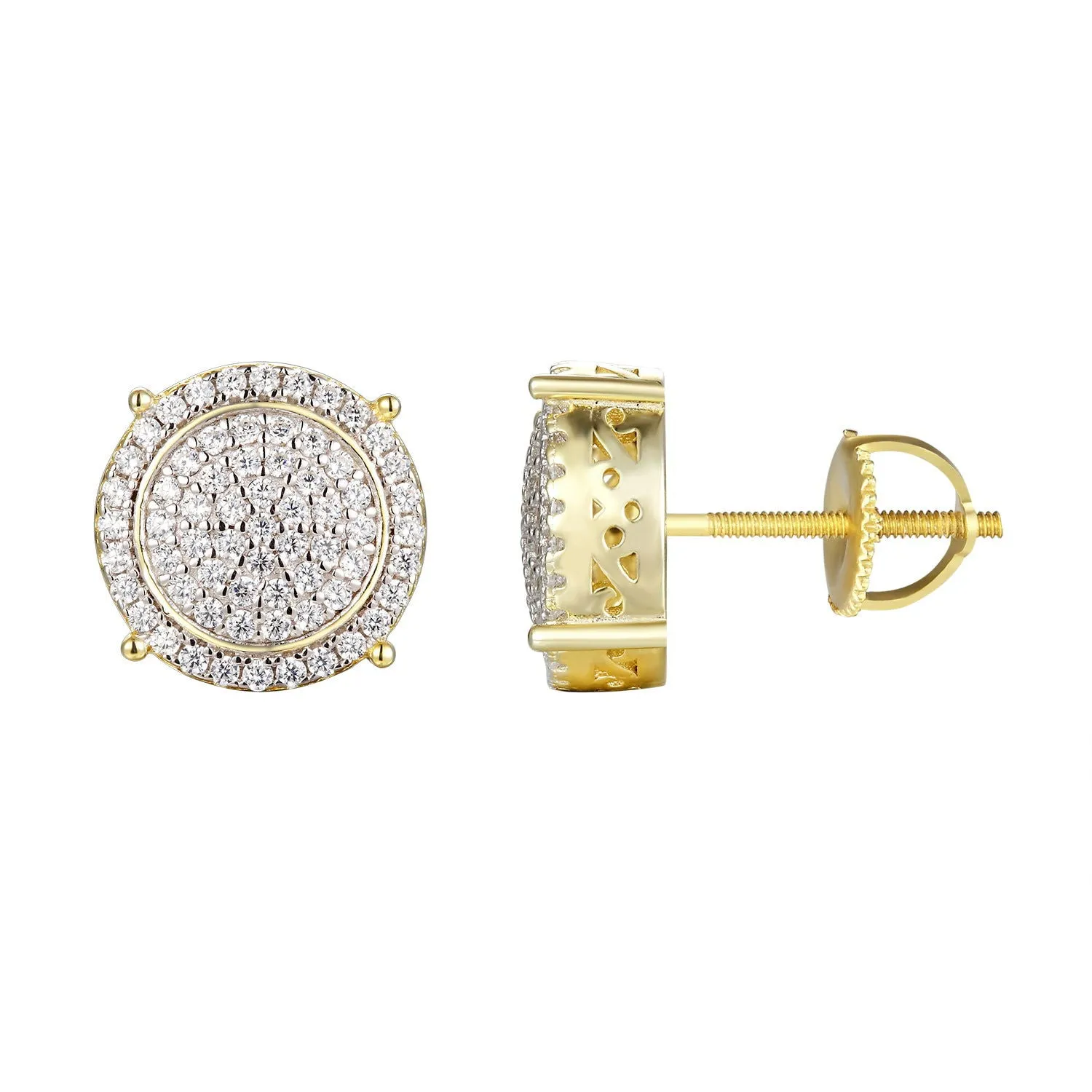 14k Gold Finish 3D Solitaire Circle Silver Earrings