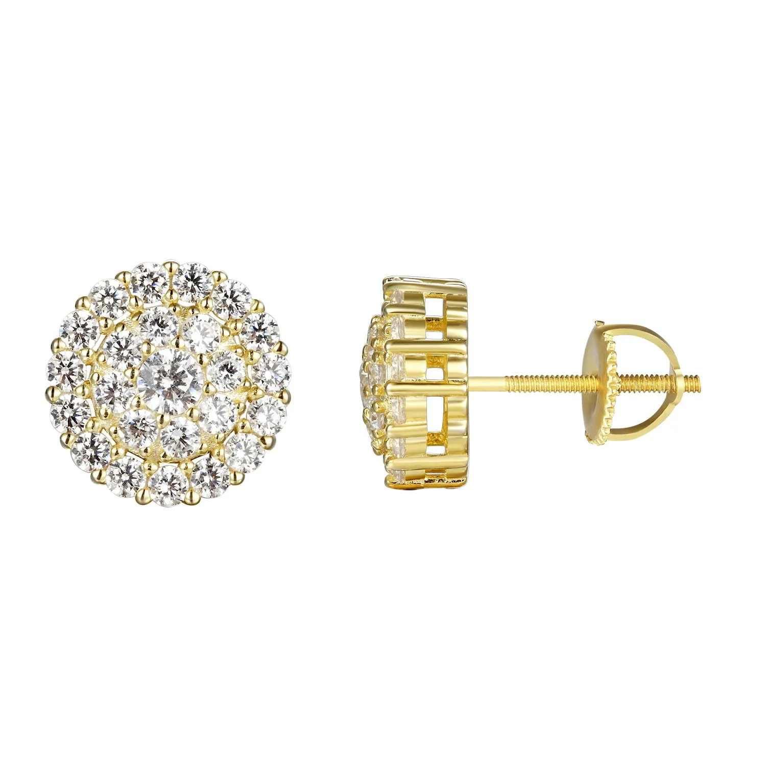 14k Gold Finish Cluster Flower Silver Stud Earrings