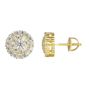 14k Gold Finish Cluster Flower Silver Stud Earrings