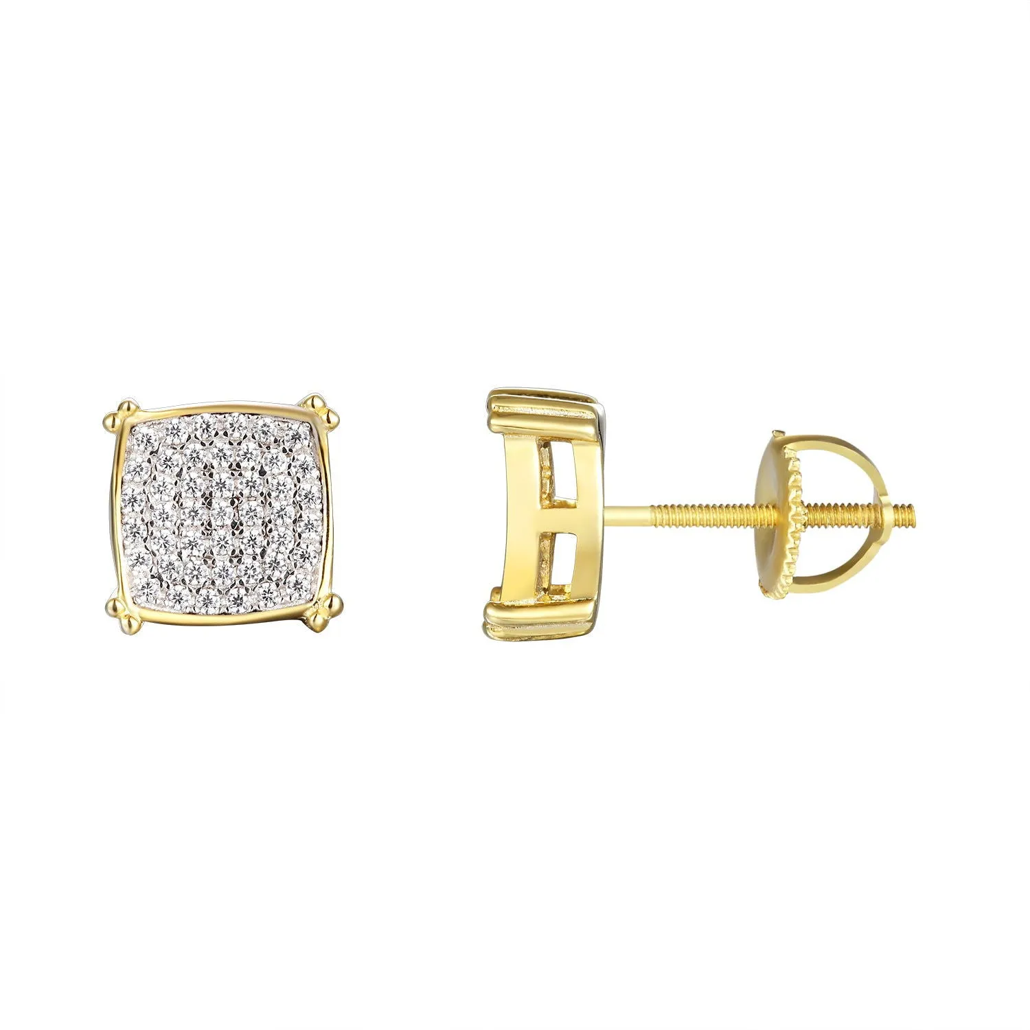 14k Gold Finish Square Prong Silver Earrings