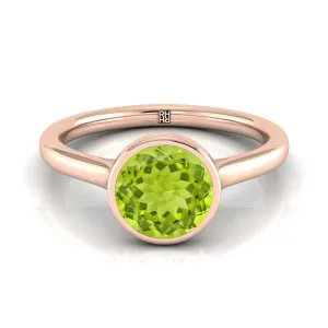 14K Rose Gold Round Brilliant Peridot Simple Bezel Solitaire Engagement Ring