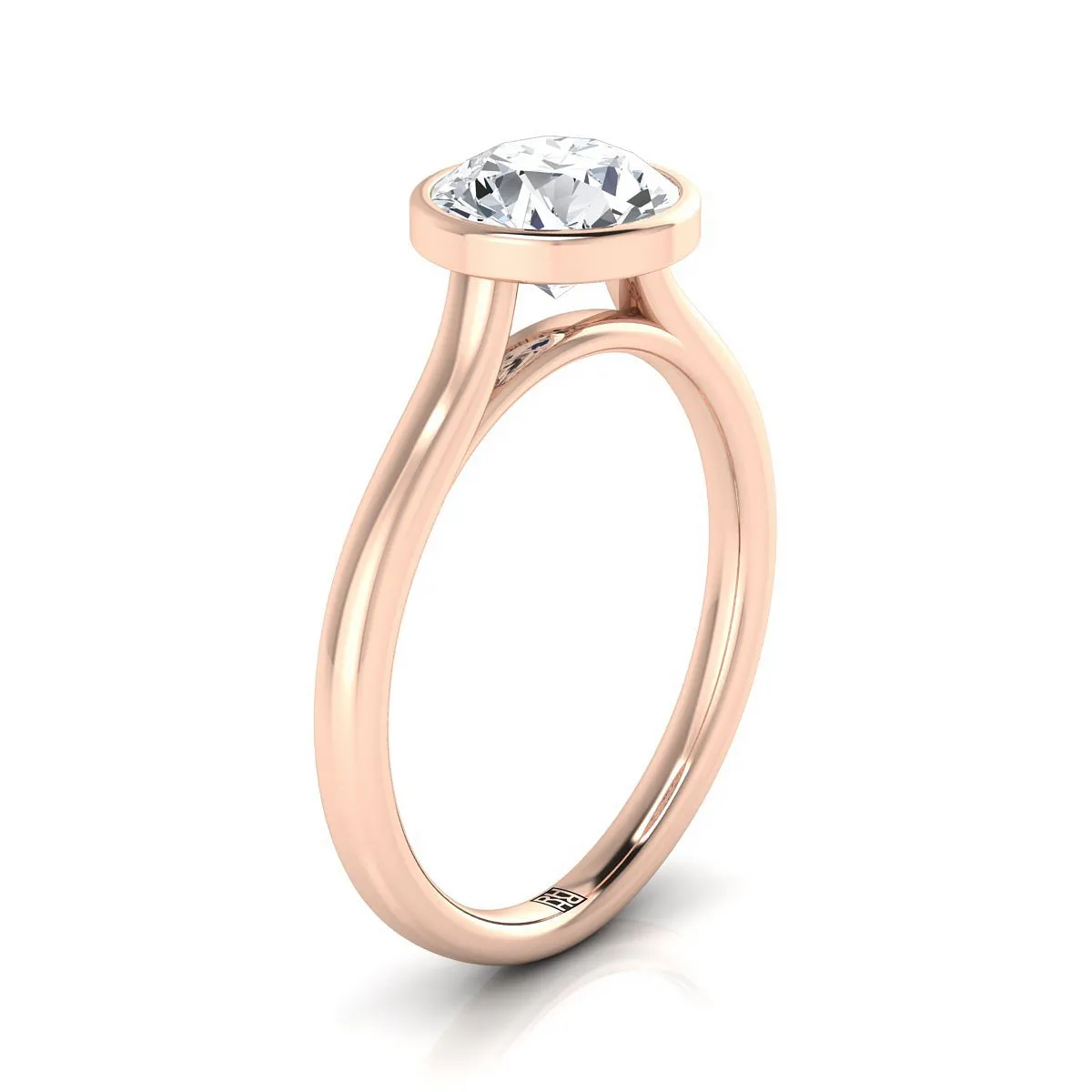 14K Rose Gold Round Brilliant Peridot Simple Bezel Solitaire Engagement Ring