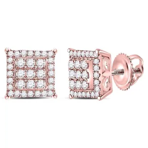 14K Rose Gold Round Diamond Square Cluster Stud Earrings 1/4 Cttw