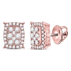 14K Rose Gold Round Diamond Vertical Rectangle Cluster Earrings 1/4 Cttw