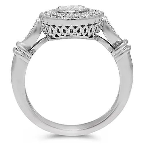 14K Solid White Gold Diamond Engagement Ring 0.84 Ctw