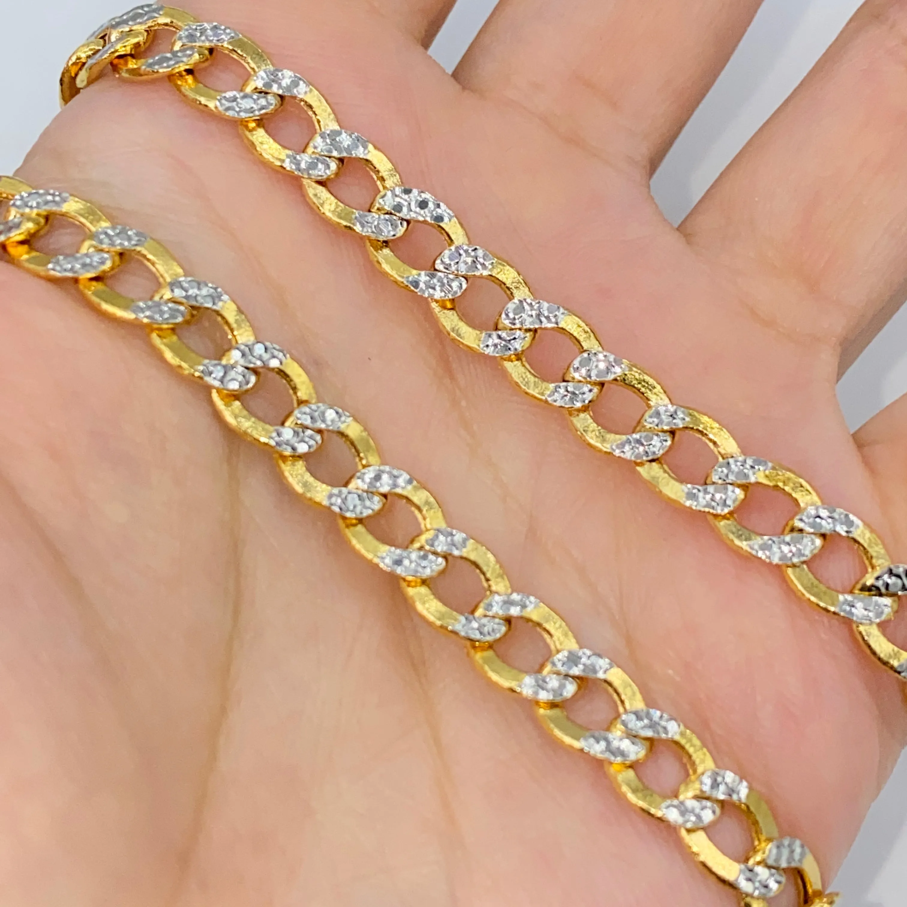 14K Two-Tone Flat Cuban Link Bracelet