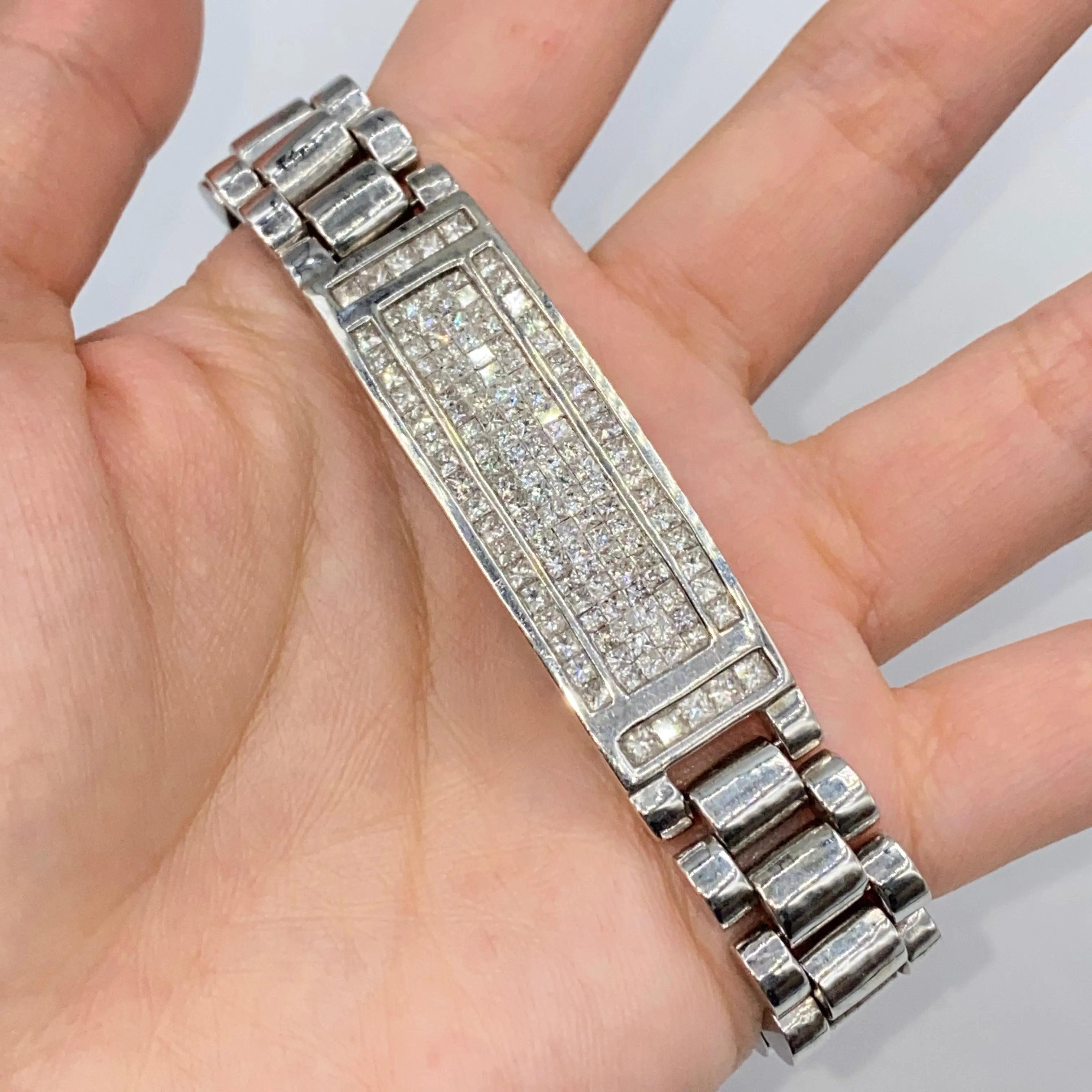 14K Watch Strap Square Cut Diamond Bracelet 8"