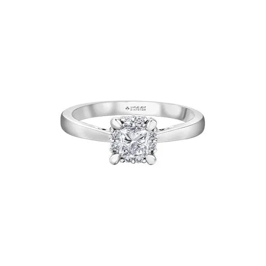 14K White Gold (0.58ct) Canadian Maple Leaf Princess Cut Diamond Engagement Ring