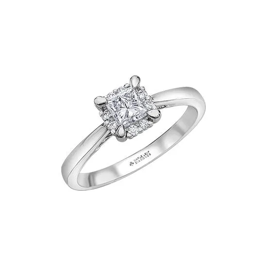 14K White Gold (0.58ct) Canadian Maple Leaf Princess Cut Diamond Engagement Ring