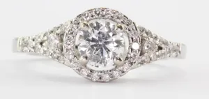 14K White Gold 1 Carat Total Diamond Halo Engagement Ring