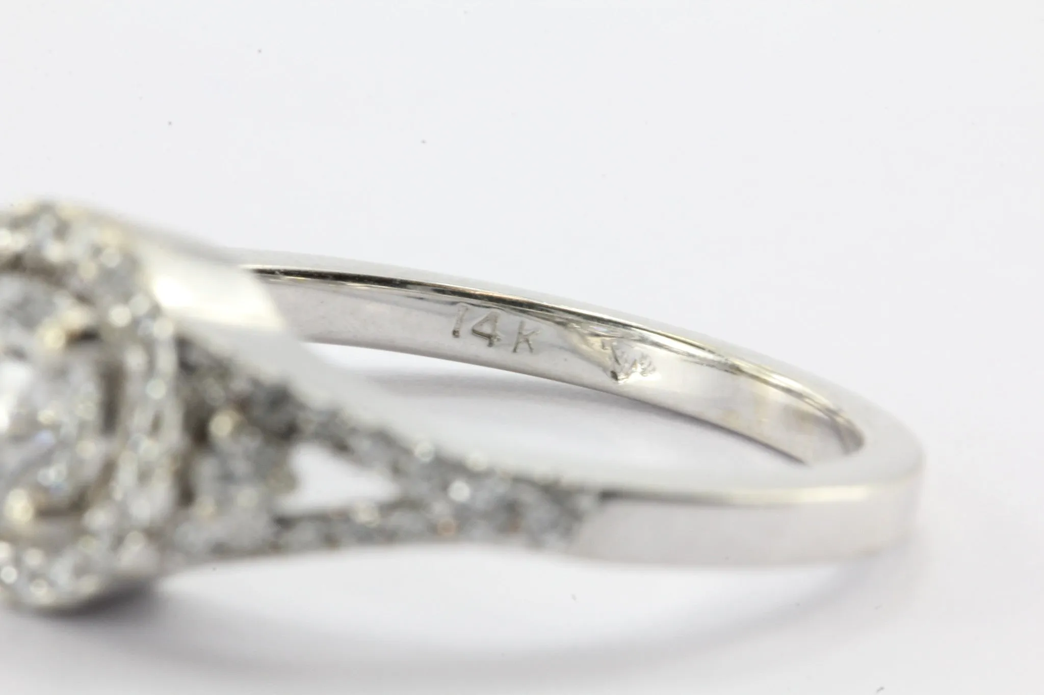 14K White Gold 1 Carat Total Diamond Halo Engagement Ring