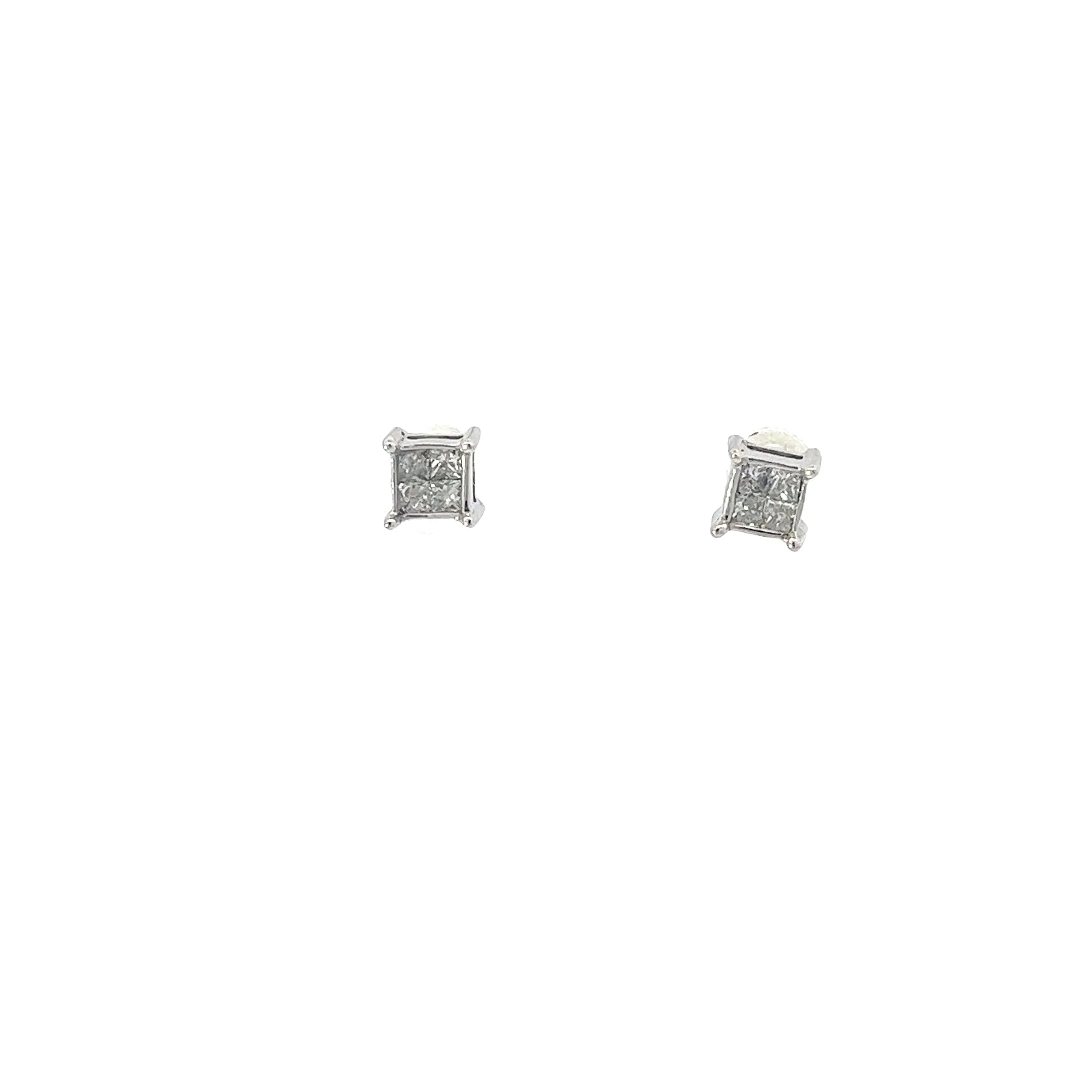 14k White Gold .15ct G SI1 Round Diamond Cluster Stud Earrings