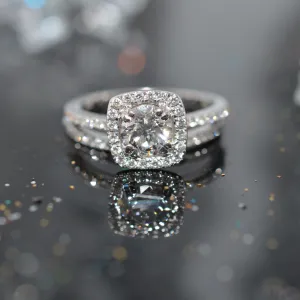 14K White Gold 2 Piece Diamond Engagement Ring Set With Round Center Diamond