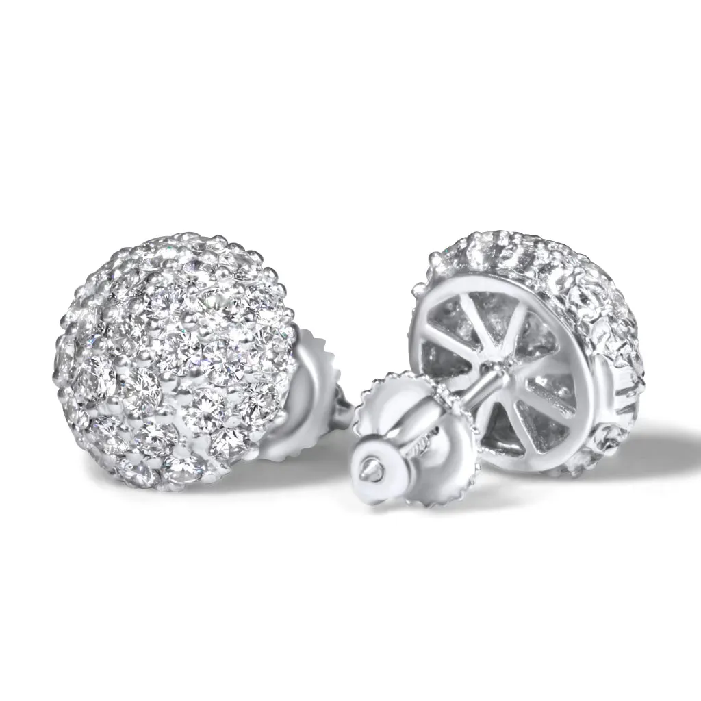 14k White Gold 3D Round Diamond Earrings 2.0 ctw