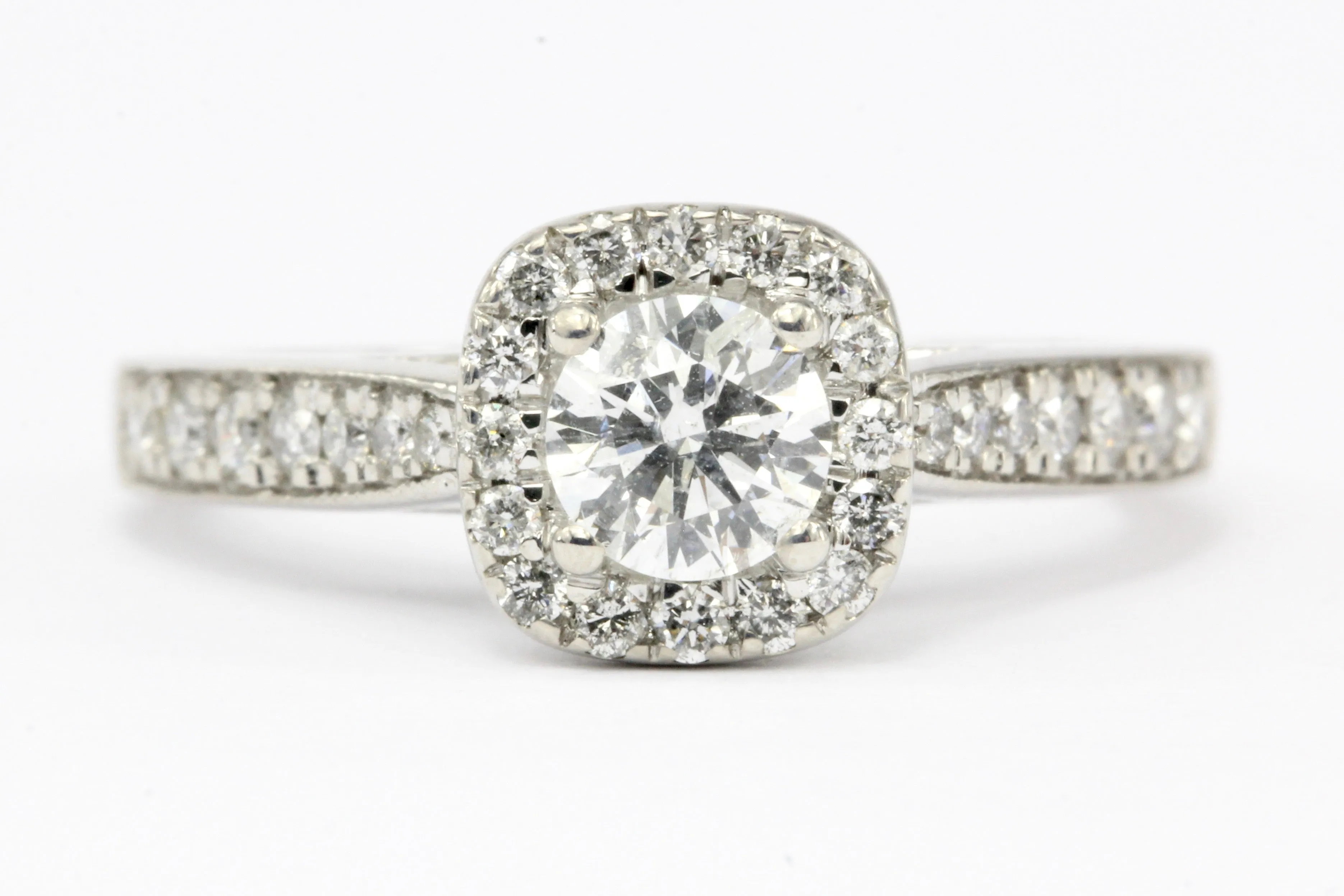 14K White Gold .52 CT Diamond Halo Engagement Ring Size 7