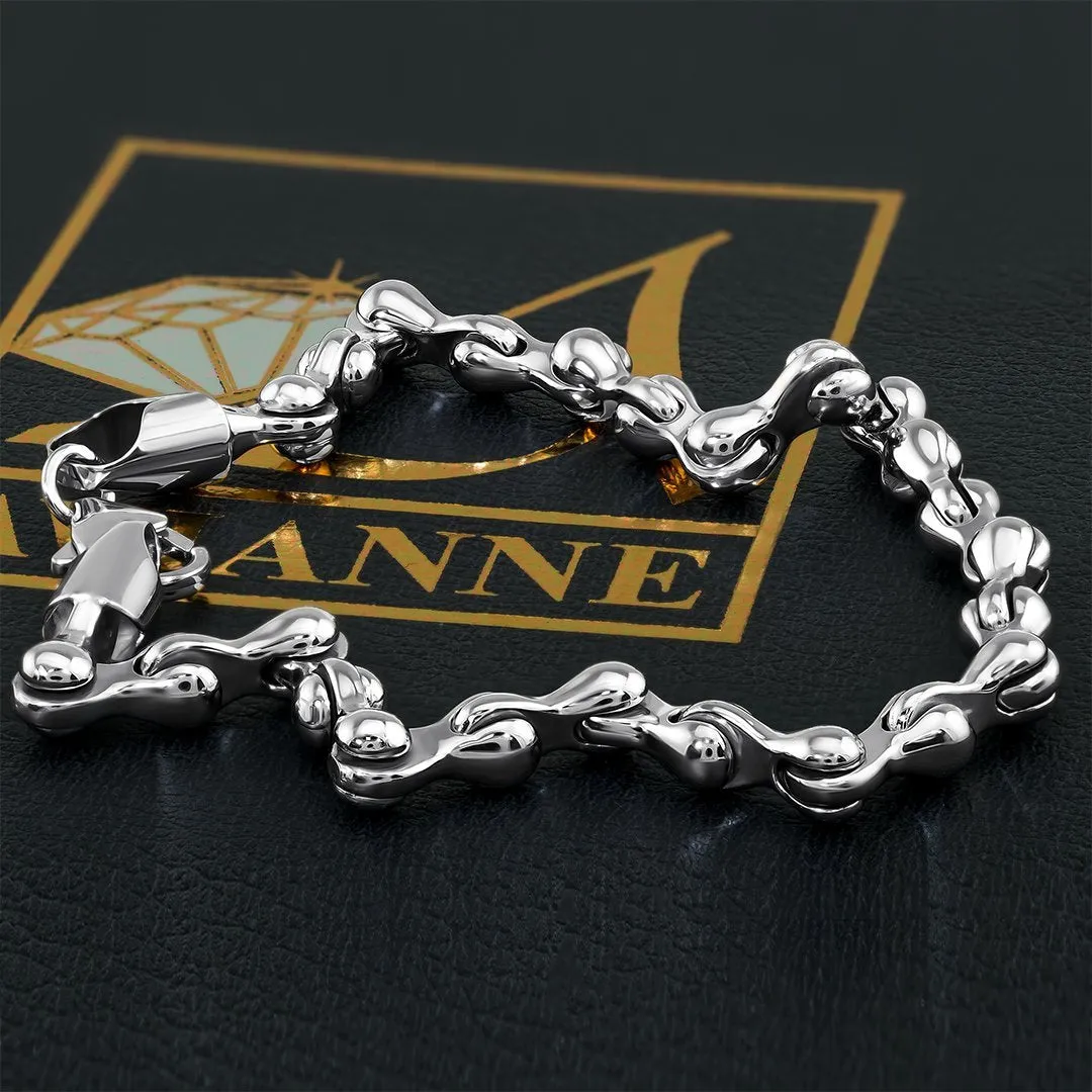 14k White Gold Bone Link Bracelet 5 mm