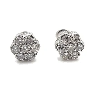 14k White Gold Diamond Cluster Stud Earrings