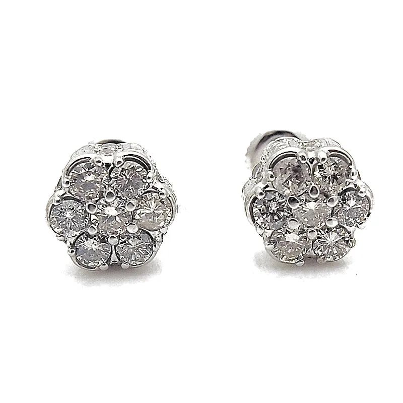 14k White Gold Diamond Cluster Stud Earrings
