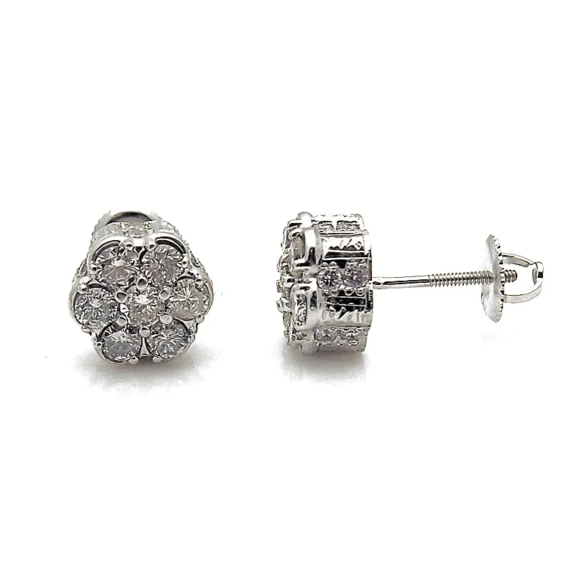14k White Gold Diamond Cluster Stud Earrings