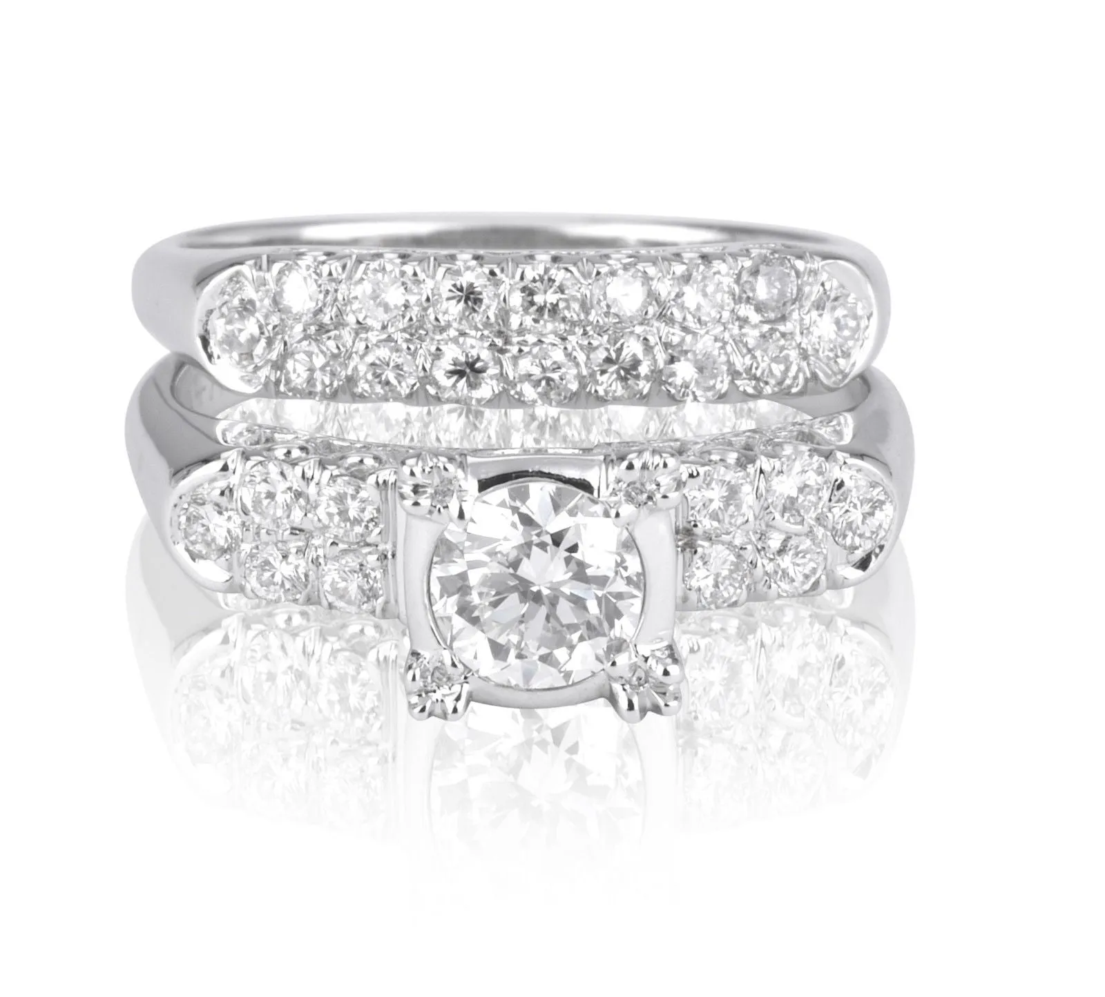 14k White Gold  Diamond Engagement Ring Set Size 6 3/4 1/2ct. center  1.25 tcw