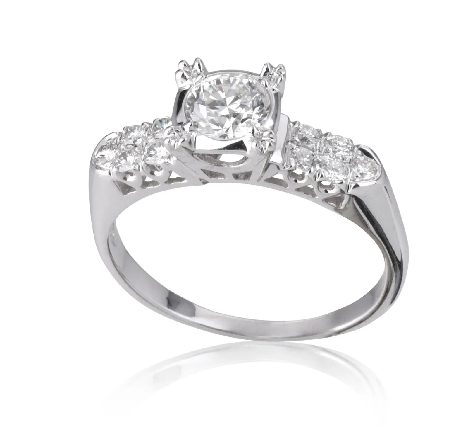 14k White Gold  Diamond Engagement Ring Set Size 6 3/4 1/2ct. center  1.25 tcw