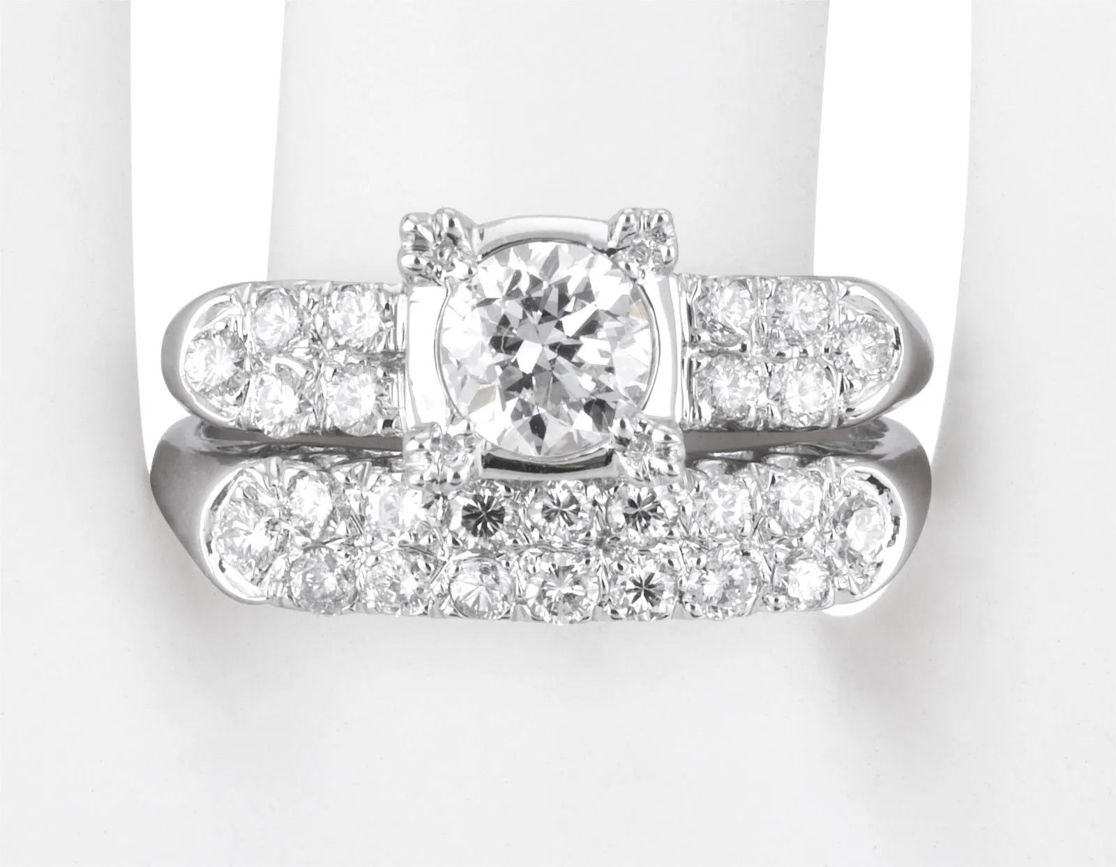 14k White Gold  Diamond Engagement Ring Set Size 6 3/4 1/2ct. center  1.25 tcw