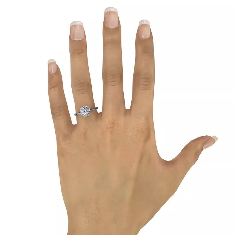 14K White Gold Diamond Halo SOLITAIRE Engagement Ring MOUNTING 0.15CTW (Setting Only)