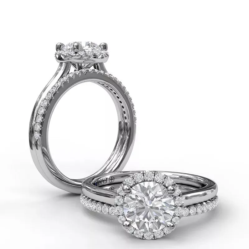 14K White Gold Diamond Halo SOLITAIRE Engagement Ring MOUNTING 0.15CTW (Setting Only)