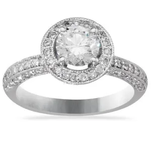 14K White Gold Halo Engagement Ring 1.44 Ctw