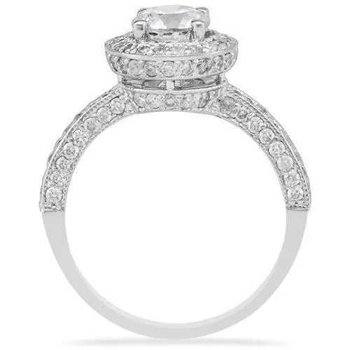 14K White Gold Halo Engagement Ring 1.44 Ctw