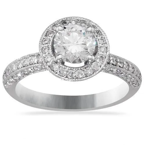 14K White Gold Halo Engagement Ring 1.44 Ctw