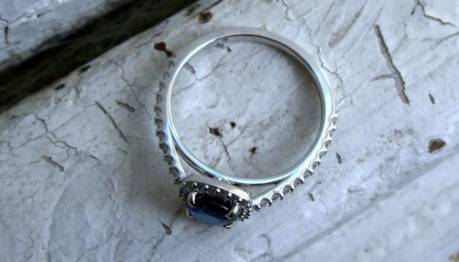 14K White Gold Pave Diamond and Sapphire Halo Ring - 1.60ct.