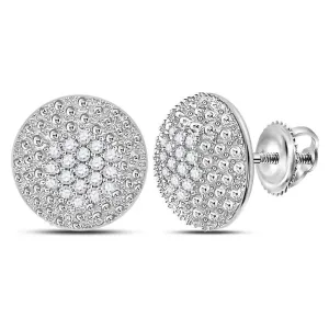 14K White Gold Round Diamond Circle Cluster Stud Earrings 1/4 Cttw