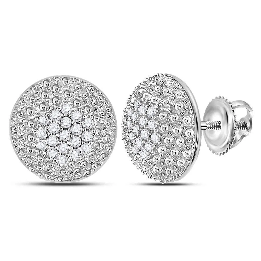 14K White Gold Round Diamond Circle Cluster Stud Earrings 1/4 Cttw