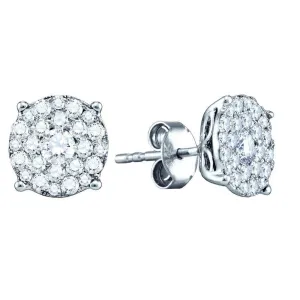 14K White Gold Round Diamond Cluster Earrings 1/2 Cttw