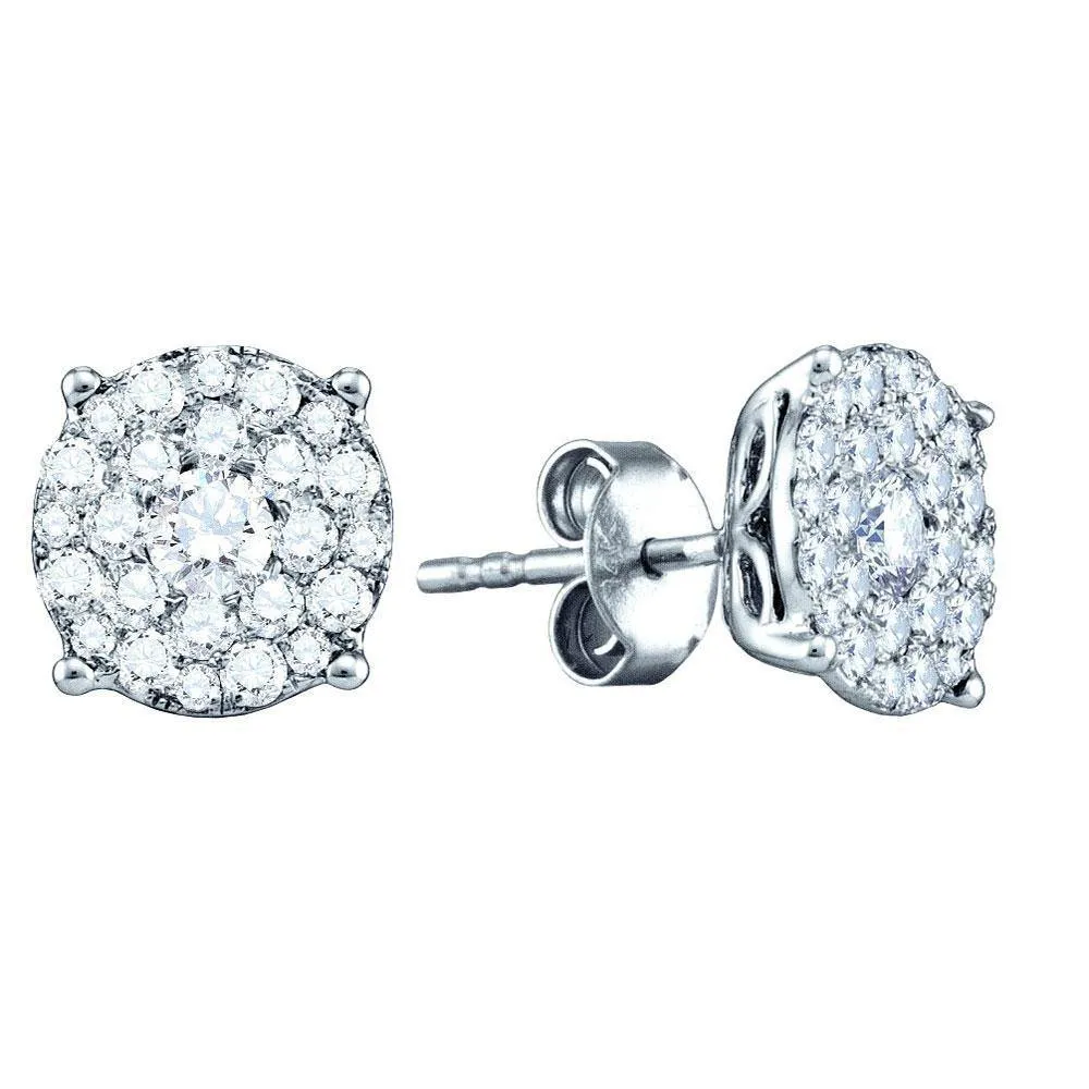 14K White Gold Round Diamond Cluster Earrings 1/2 Cttw