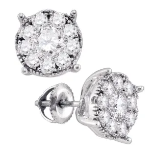 14K White Gold Round Diamond Cluster Earrings 1/3 Cttw