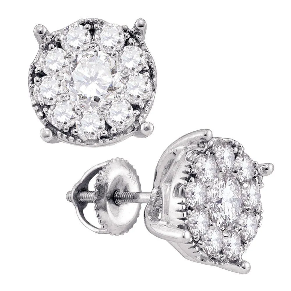 14K White Gold Round Diamond Cluster Earrings 1/3 Cttw
