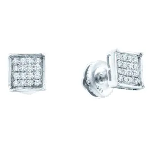 14K White Gold Round Diamond Square Cluster Earrings 1/10 Cttw