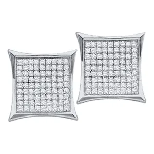 14K White Gold Round Diamond Square Kite Cluster Earrings 1/6 Cttw