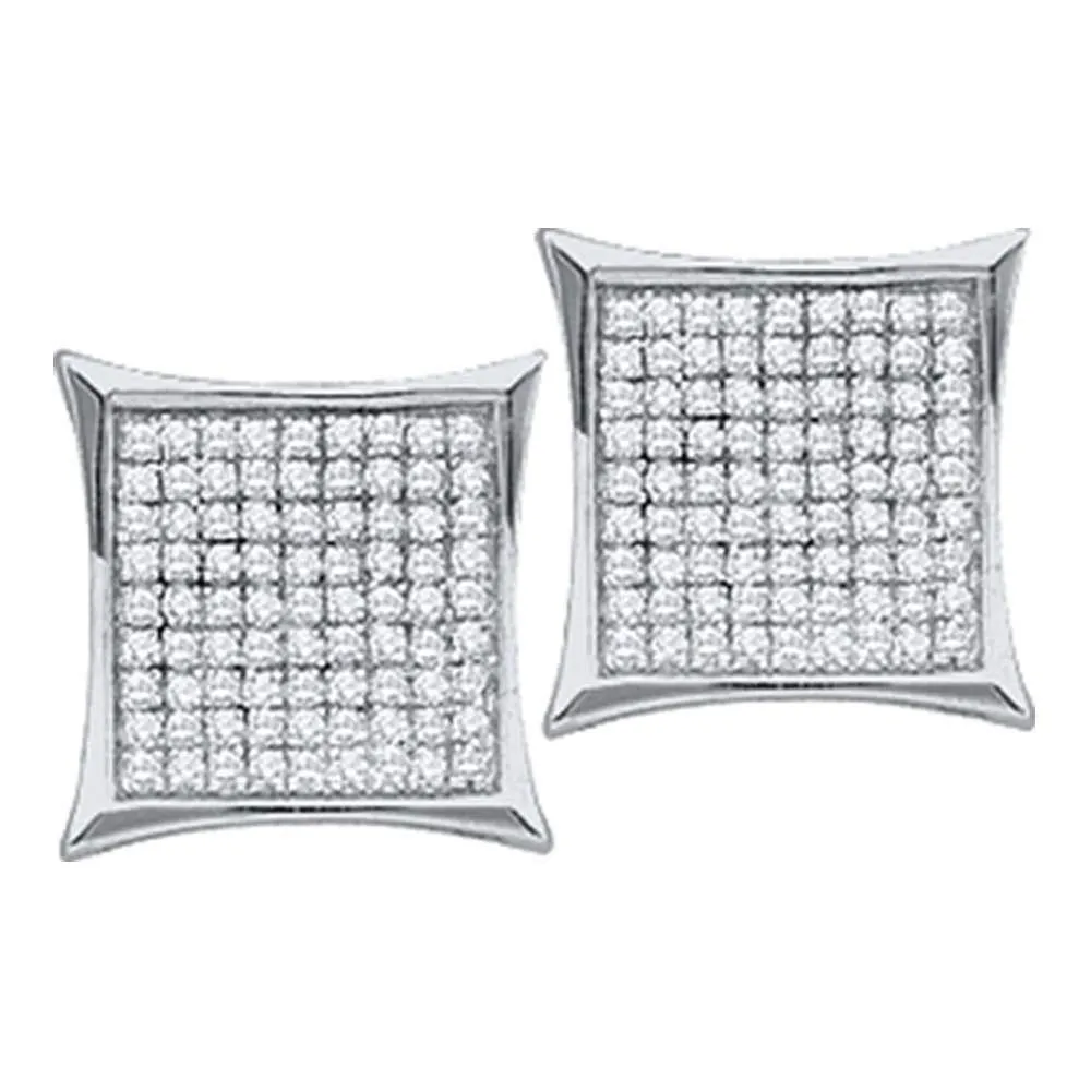14K White Gold Round Diamond Square Kite Cluster Earrings 1/6 Cttw