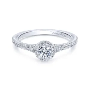 14K White Gold Round Halo Diamond Engagement Ring