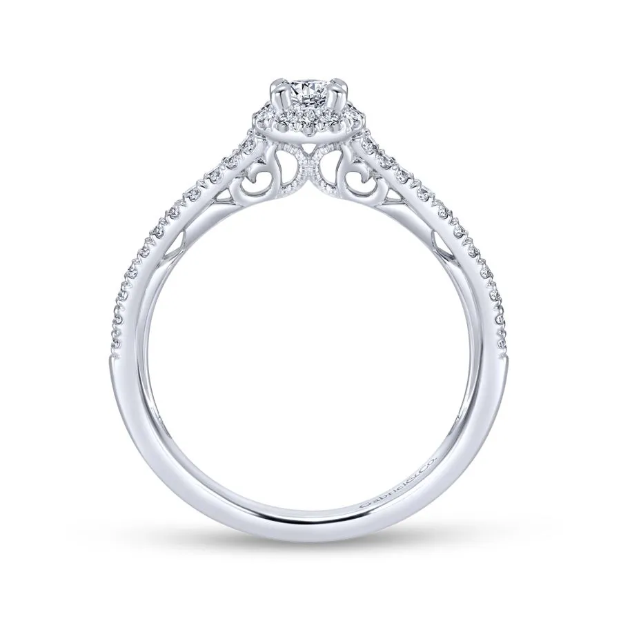 14K White Gold Round Halo Diamond Engagement Ring
