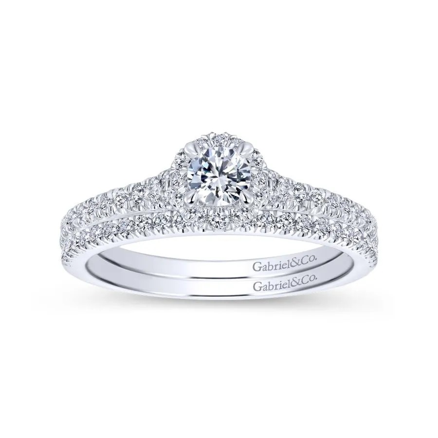 14K White Gold Round Halo Diamond Engagement Ring