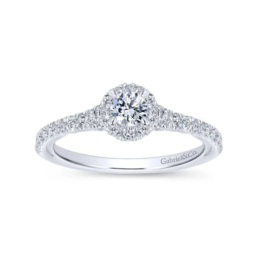 14K White Gold Round Halo Diamond Engagement Ring