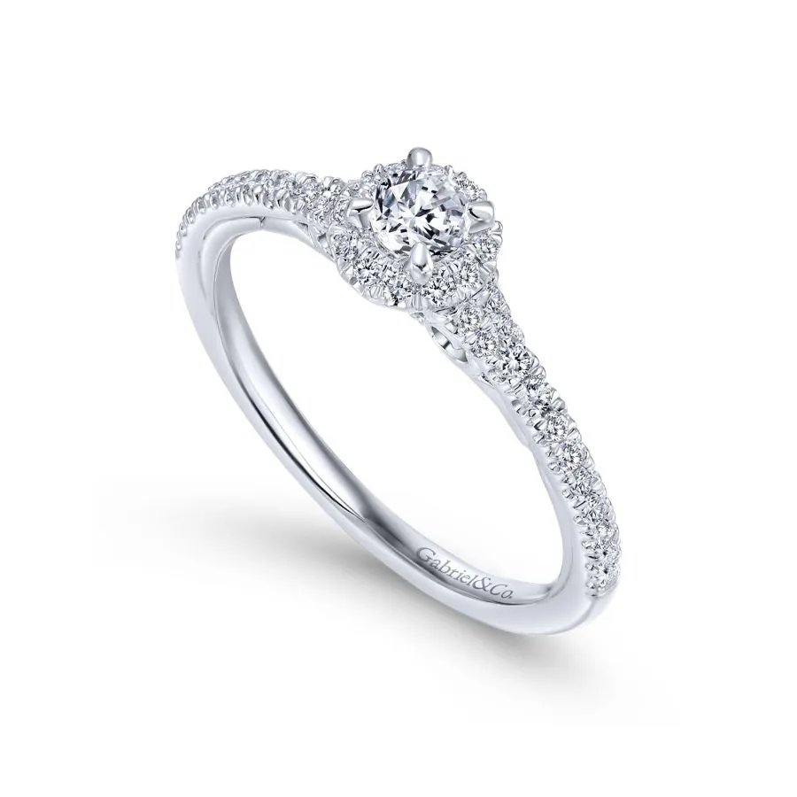 14K White Gold Round Halo Diamond Engagement Ring